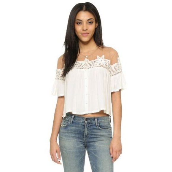 FOR LOVE & LEMONS White Lace Mesh Carmine Blouse L - Picture 11 of 15